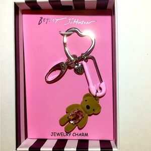 Betsey Johnson Paperclip Heart Felted Teddy Bear Bag Charm New